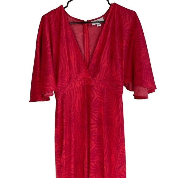 Fe Noel Palm Leaf Contrast-Print Exaggerated Flutter-Sleeve Maxi Dress, Size 6 - Picture 4 of 8